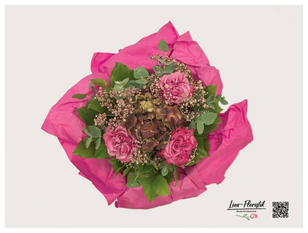 Hortensie, Rosen, Schleierkraut und Eukalyptus im Detail