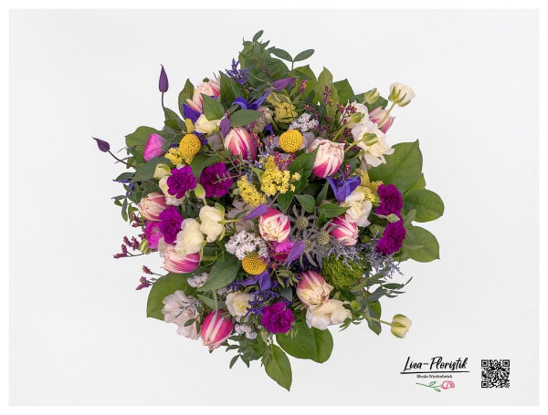 Ranunkeln, Nelken, Tulpen, Clematis und Strandflieder im Detail