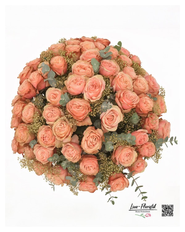 Großer Blumenstrauß mit Rosen, Eukalyptus  - oben -